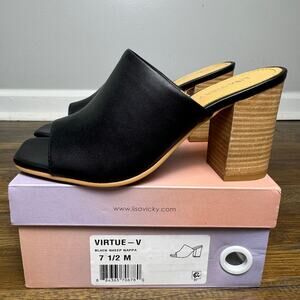 Lisa Vicky VIRTUE-V size 7.5 black sheep nappa stacked block heel slip on sandal